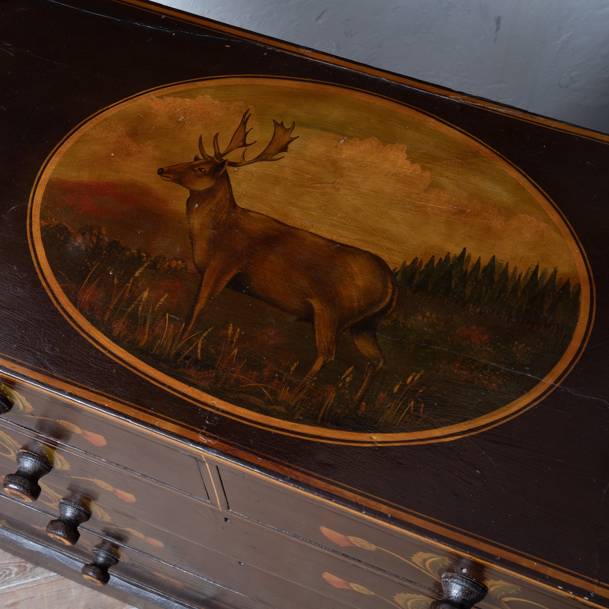 Painted Scottish Stag & Thistle Chest, c.1870s