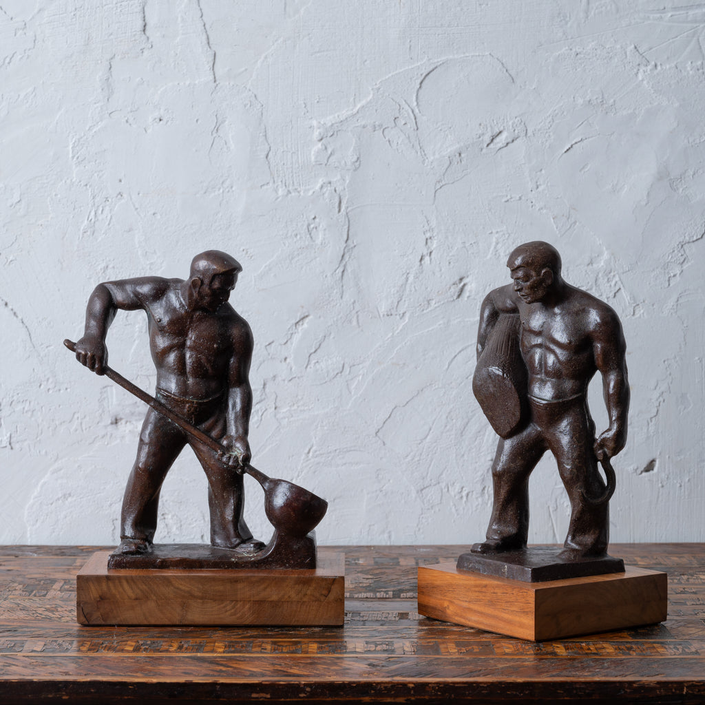 WPA Harvester & Foundry Worker Bronze Sculptures by Rosario R. Fiore
