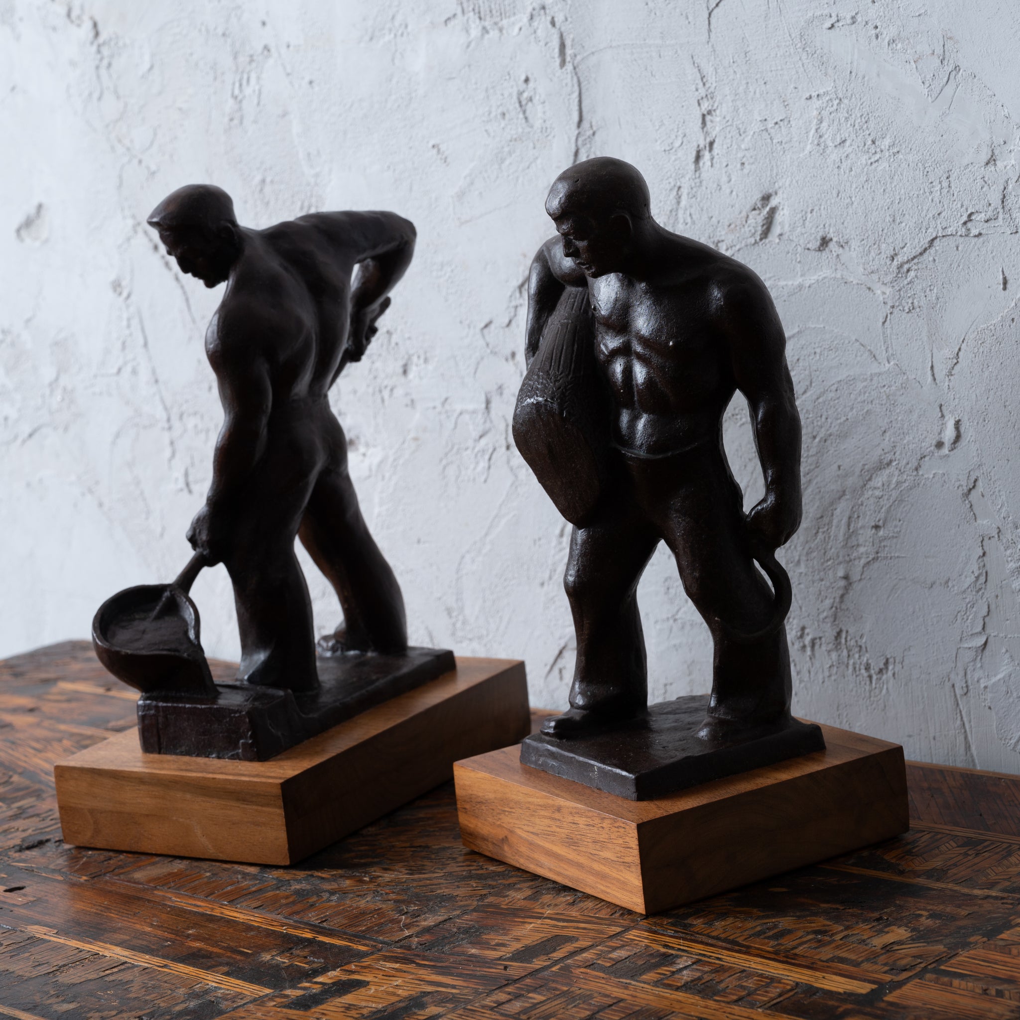 WPA Harvester & Foundry Worker Bronze Sculptures by Rosario R. Fiore