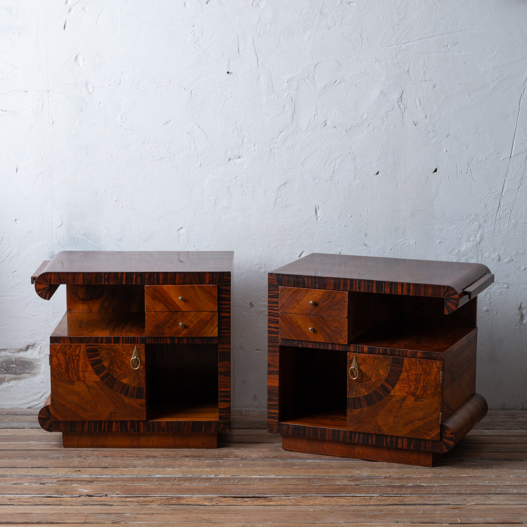 Italian Art Deco Walnut Night Stands, 1930s