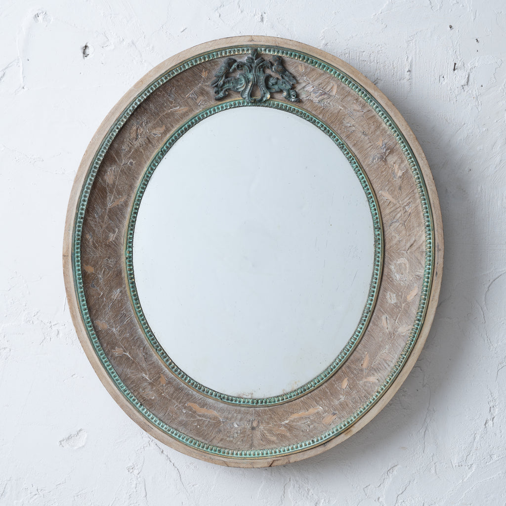 A Bleached French Marquetry Oval Mirror, 19th Century