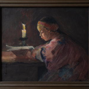 Helen Hyde - Girl Reading by Candlelight, Japanisme Watercolor, c.1900