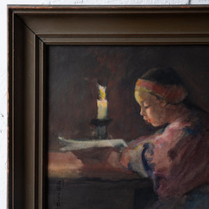 Helen Hyde - Girl Reading by Candlelight, Japanisme Watercolor, c.1900