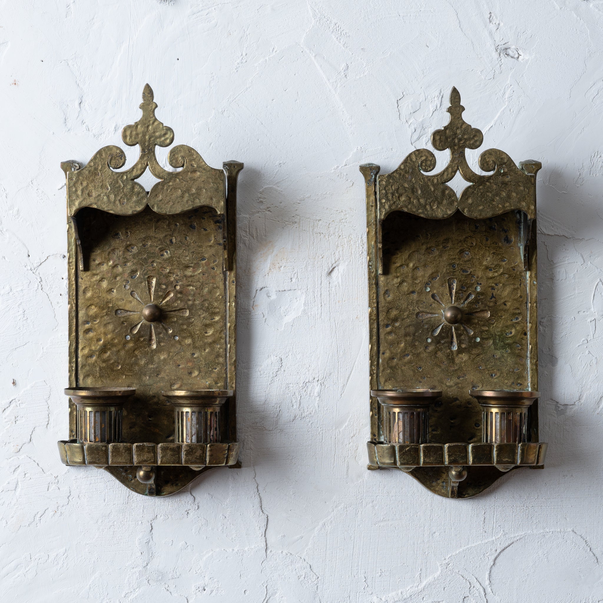 Lion Elec. Tudor Style Brass Sconces, 1920s