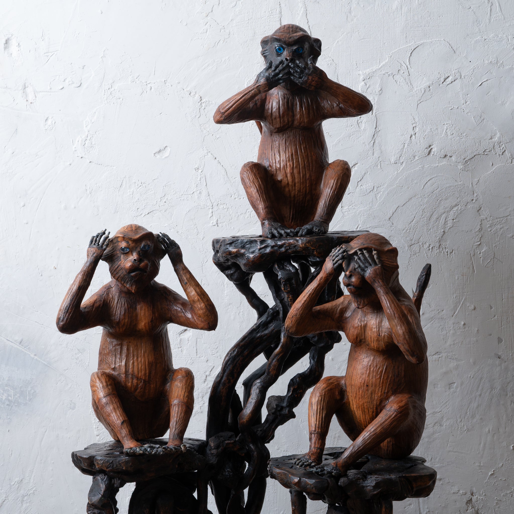 Three Wise Monkeys Leather Sculptures