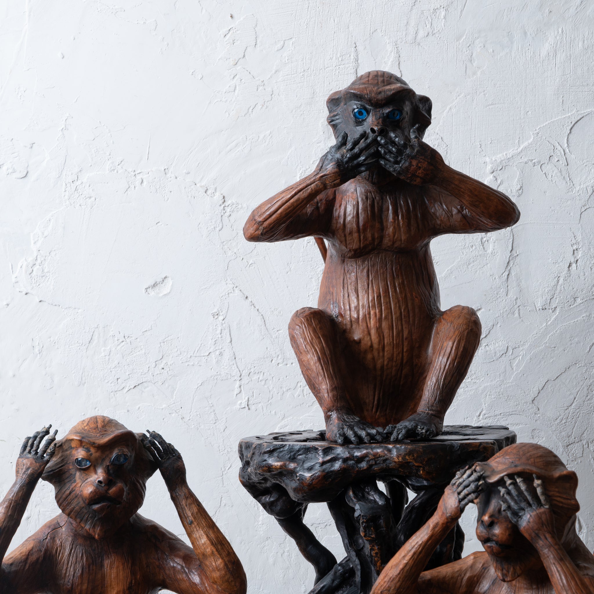 Three Wise Monkeys Leather Sculptures