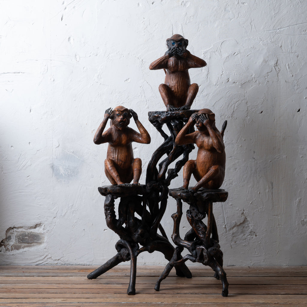 Three Wise Monkeys Leather Sculptures