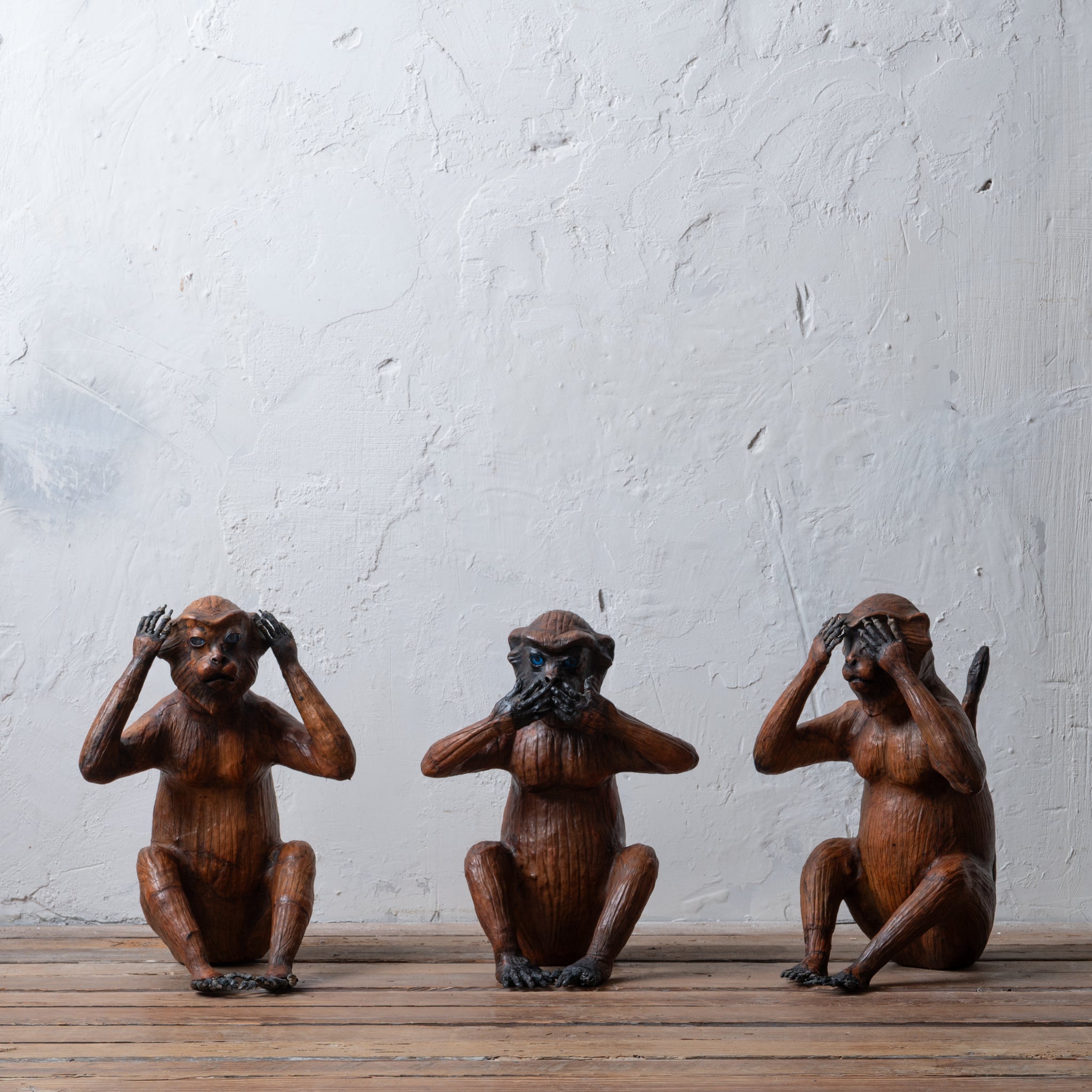 Three Wise Monkeys Leather Sculptures