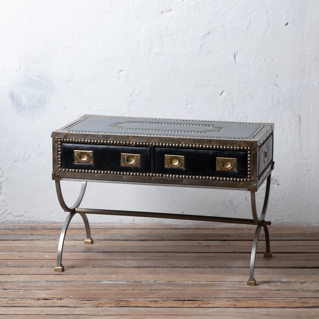 Italian Leather Campaign Style Coffee Table, 1970s