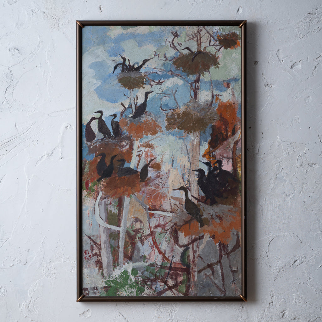 Morris Shulman - Nesting Cormorants Painting, c.1950