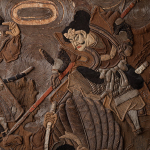 Japanese Samurai Battling Tengu Embroidered Tapestry, 19th Century