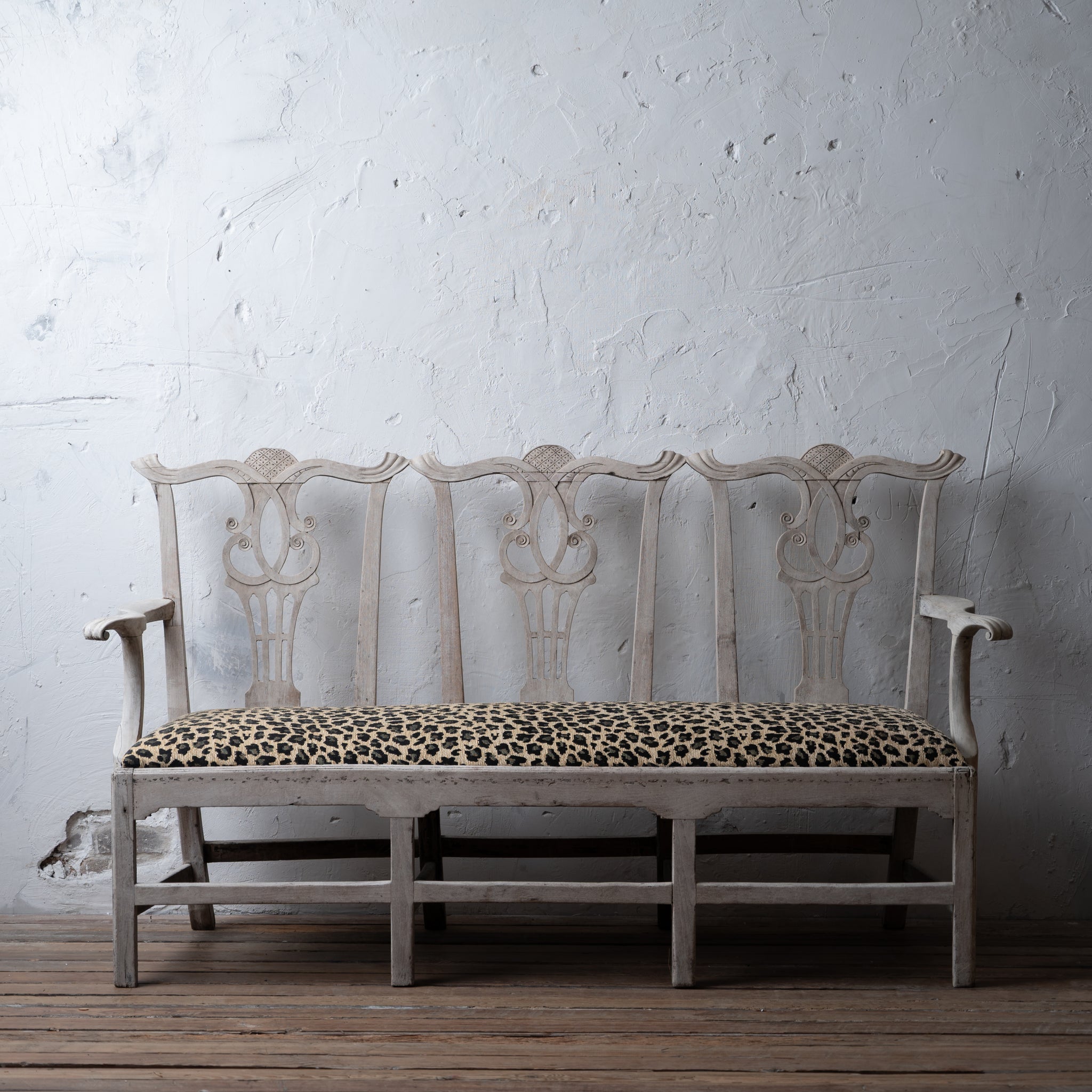 Bleached George III Triple Chair-Back Settee, 19th Century