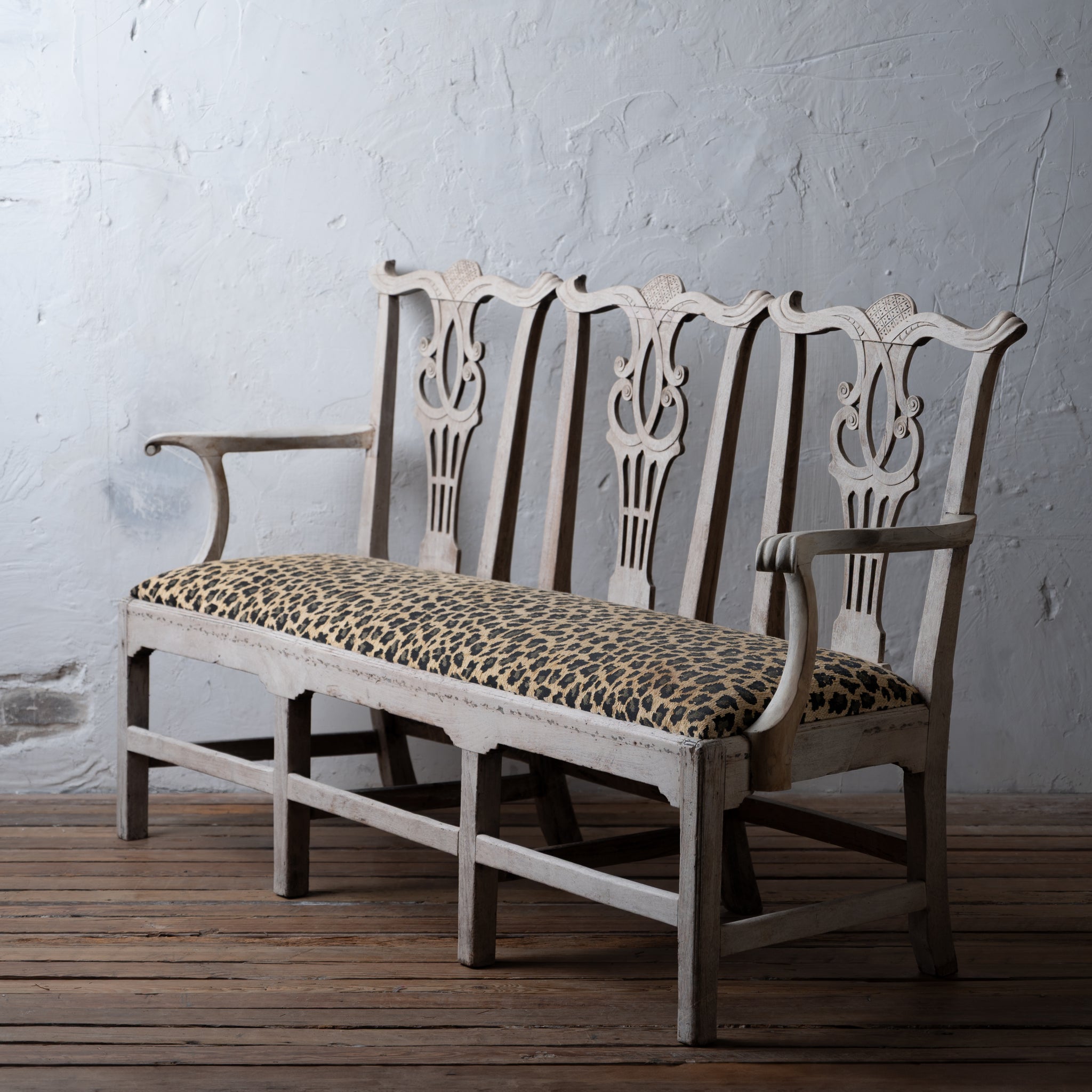 Bleached George III Triple Chair-Back Settee, 19th Century
