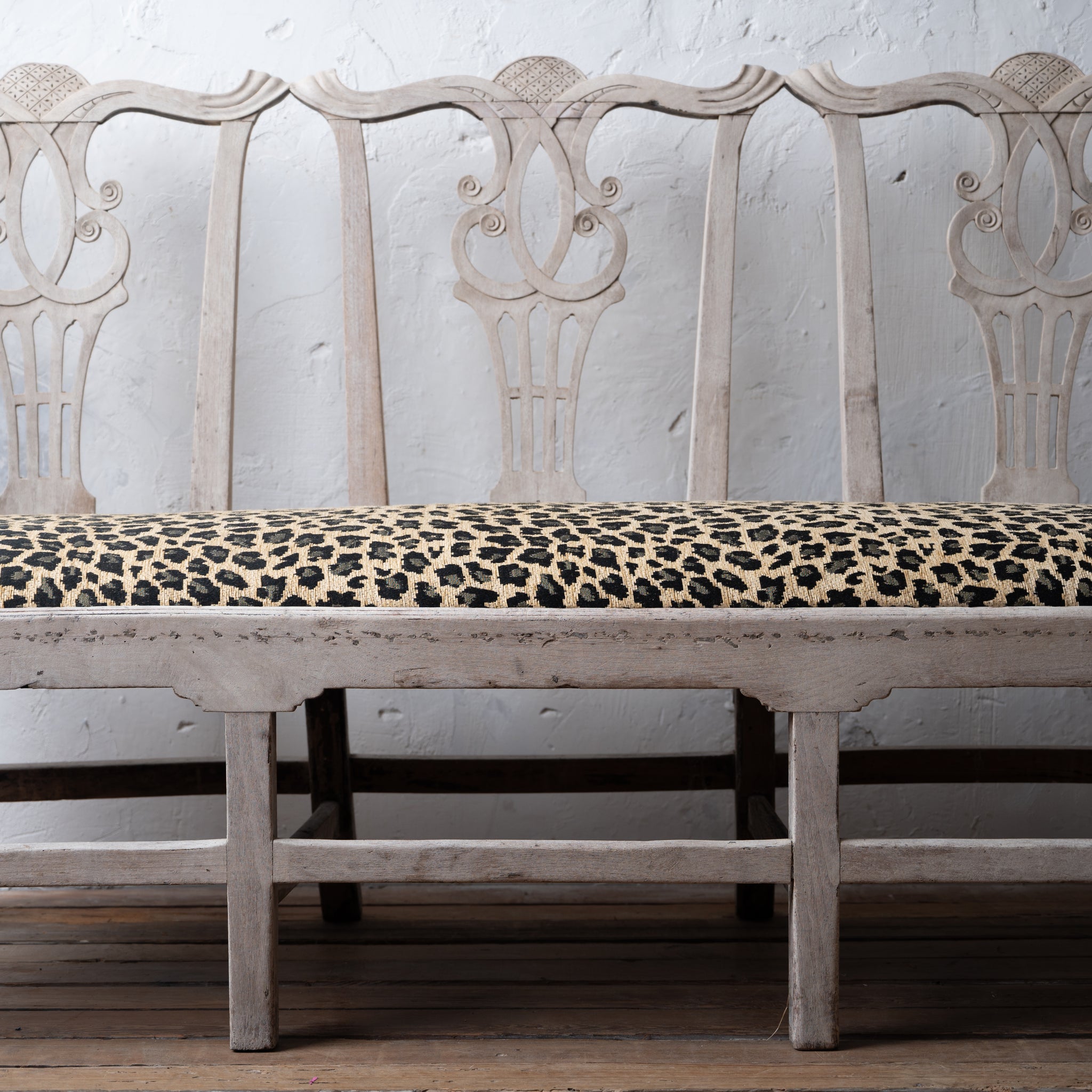 Bleached George III Triple Chair-Back Settee, 19th Century