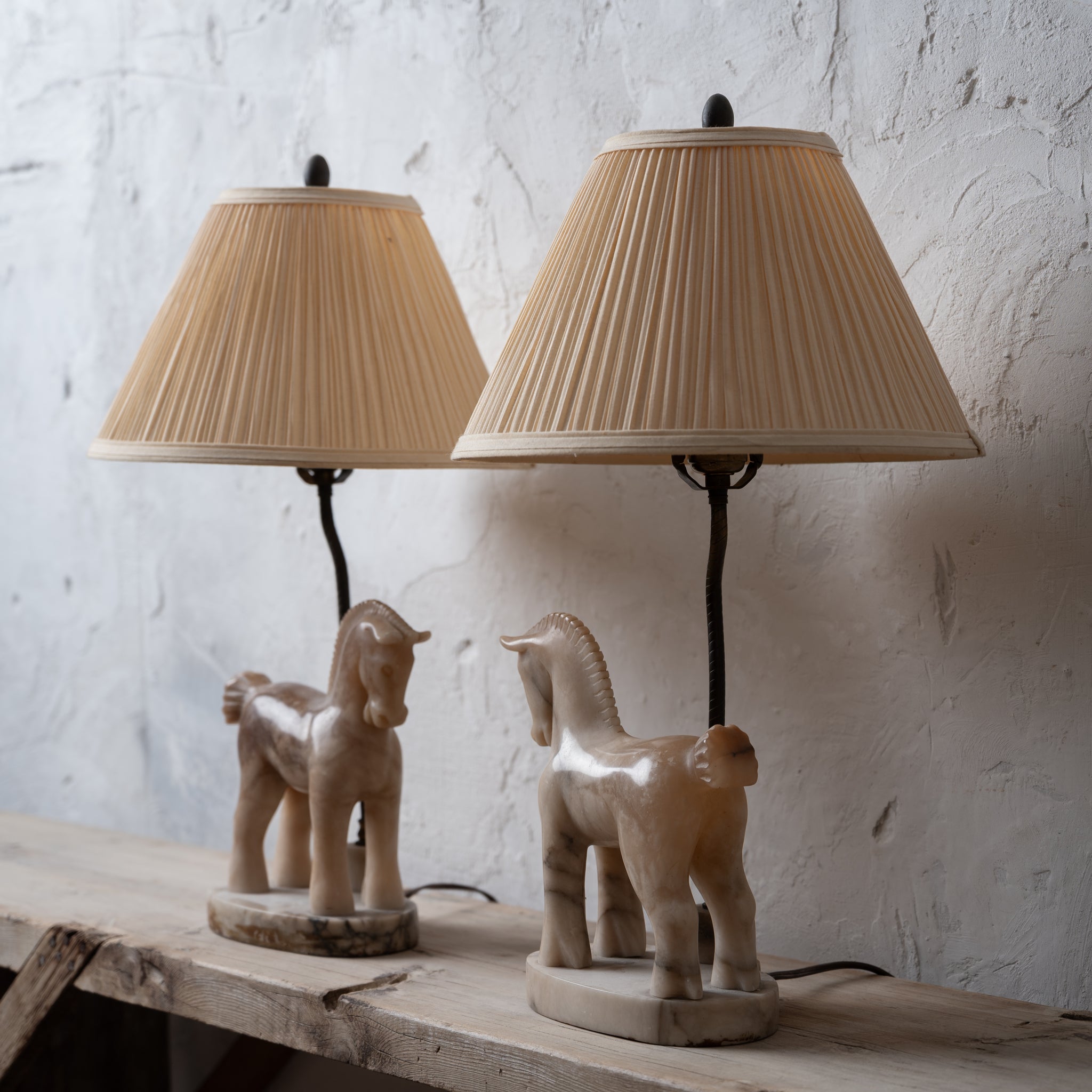 Alabaster Horse Lamps, c.1950