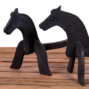 American Folk Art Wrought Iron Horse Andirons