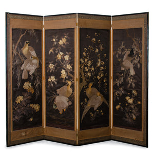 Japanese Embroidered Folding Screen, Meiji Period