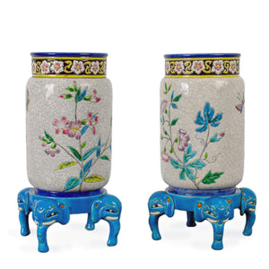 Longwy Pottery Vases and Stands, c.1880
