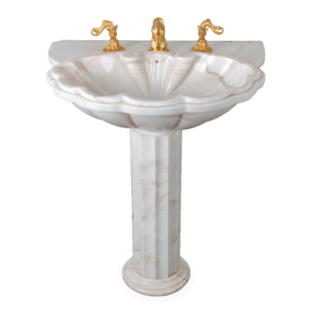 Sherle Wagner Marble Shell Pedestal Sink