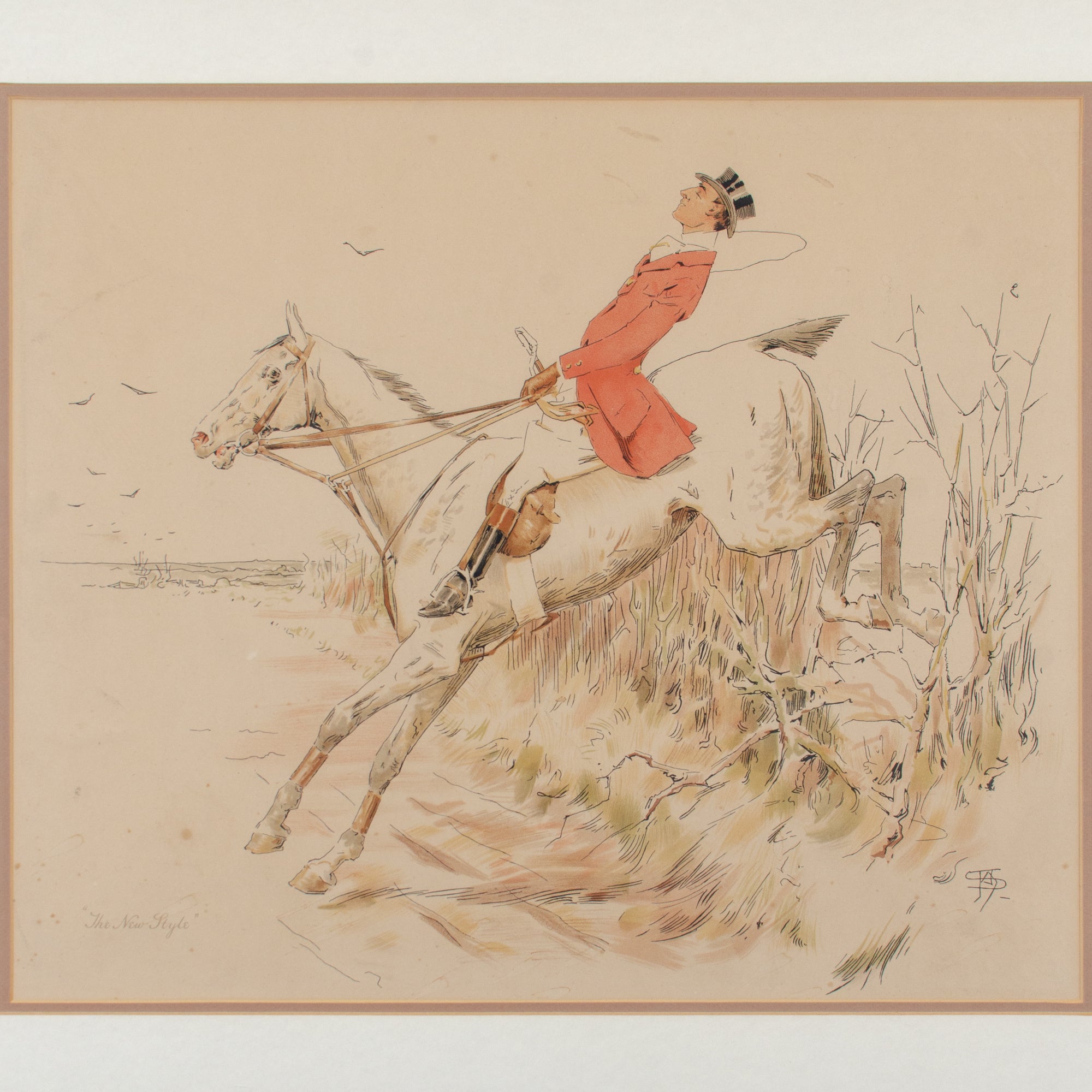 Antique Gentleman on Horseback Hunt Print