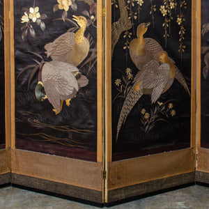 Japanese Embroidered Folding Screen, Meiji Period