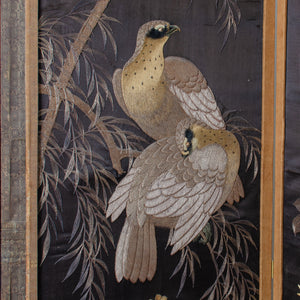 Japanese Embroidered Folding Screen, Meiji Period