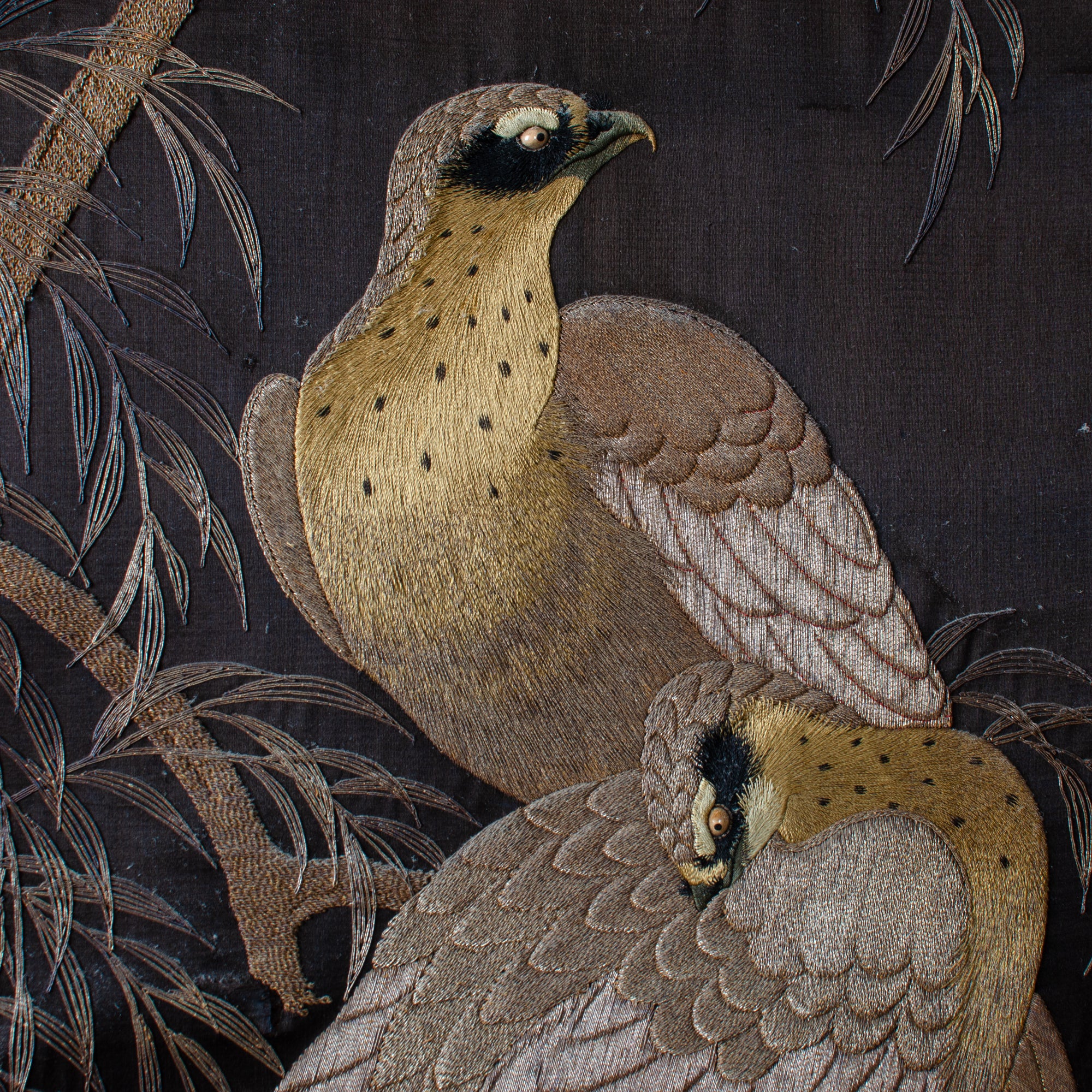 Japanese Embroidered Folding Screen, Meiji Period