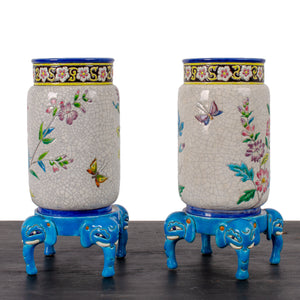 Longwy Pottery Vases and Stands, c.1880