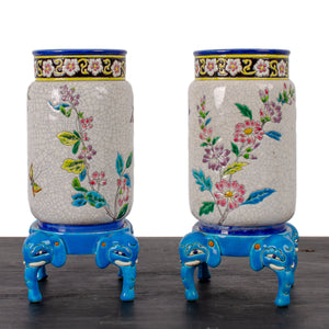 Longwy Pottery Vases and Stands, c.1880