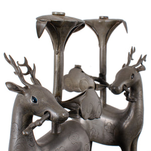 Pair of Chinese Pewter Deer-Form Candlesticks, Qing Dynasty