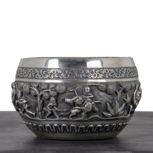 Indian Silver Repoussé Hunting Bowl, Lucknow, 19th Century