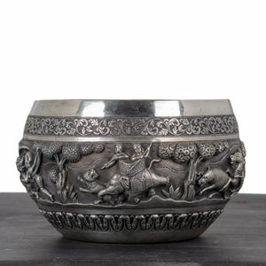 Indian Silver Repoussé Hunting Bowl, Lucknow, 19th Century