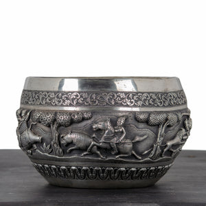 Indian Silver Repoussé Hunting Bowl, Lucknow, 19th Century