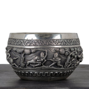 Indian Silver Repoussé Hunting Bowl, Lucknow, 19th Century