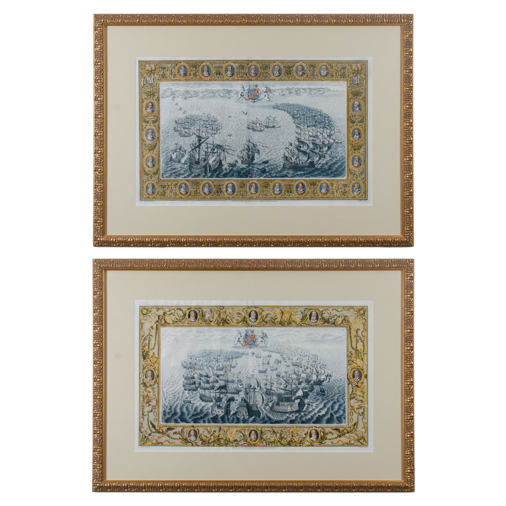 Pair of Spanish and English Maritime Naval engravings, John Pine, c.1739