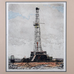 John Collette “Discovery Well” Oil Rig Etching, Oklahoma City