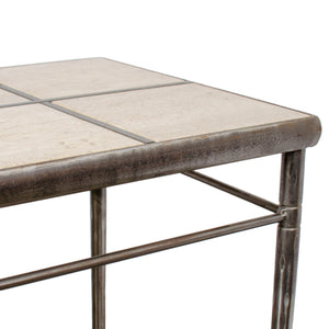 Italian Iron and Travertine Tile Console Table