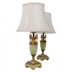 French Louis XV Style Onyx and Ormolu-Mounted Lamps - a Pair