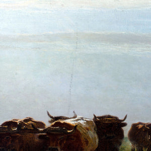 Barbizon School Oil Painting - Oxen Going to Plow in Morning