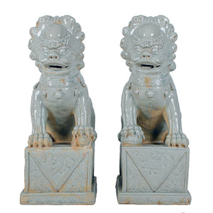 Large Chinese Celadon Ceramic Guardian Lions