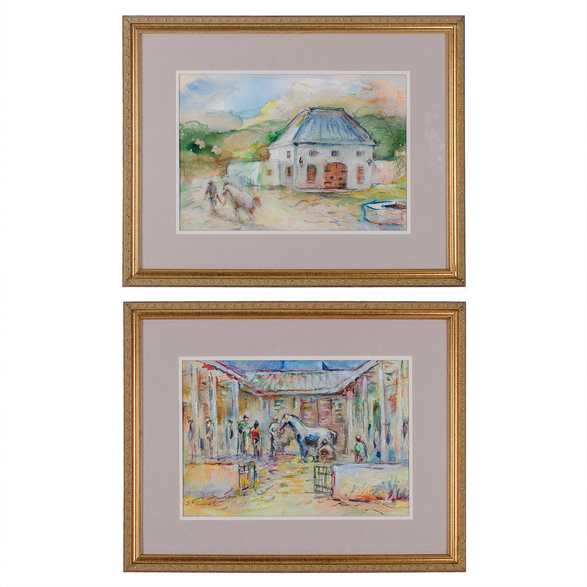 Suzanne McCullough Plowden - South Africa Watercolor Paintings - a Pair