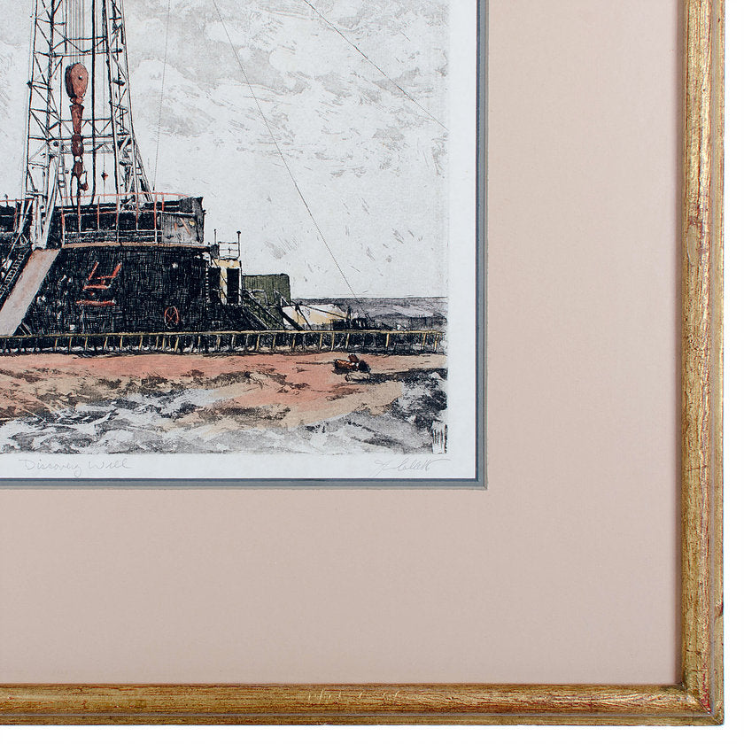 John Collette “Discovery Well” Oil Rig Etching, Oklahoma City