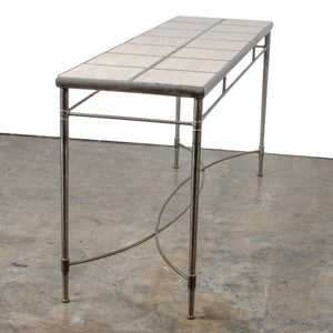 Italian Iron and Travertine Tile Console Table