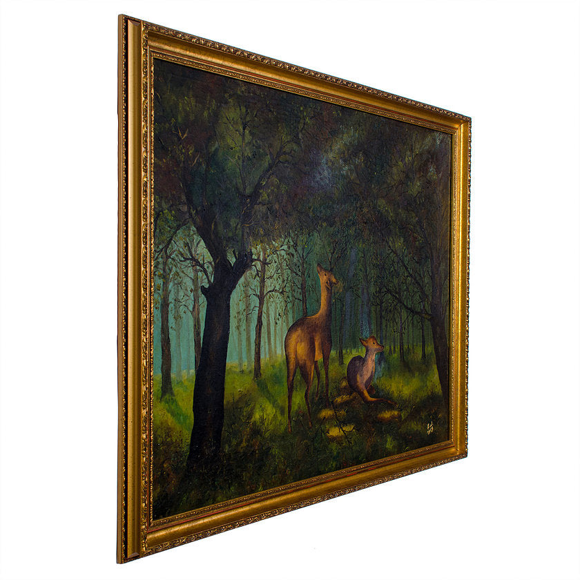 Deer in Forest, Oil on Panel, 1959