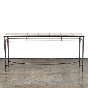 Italian Iron and Travertine Tile Console Table