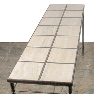 Italian Iron and Travertine Tile Console Table