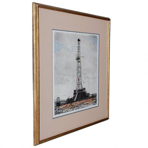 John Collette “Discovery Well” Oil Rig Etching, Oklahoma City