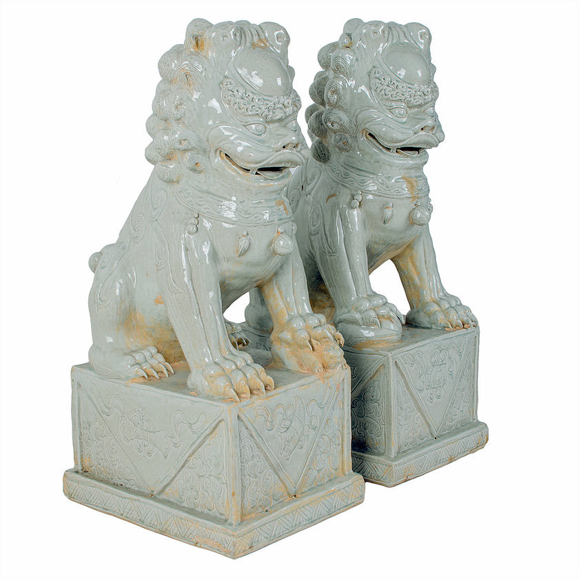 Large Chinese Celadon Ceramic Guardian Lions