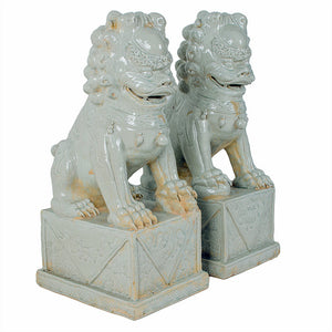 Large Chinese Celadon Ceramic Guardian Lions