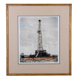 John Collette “Discovery Well” Oil Rig Etching, Oklahoma City